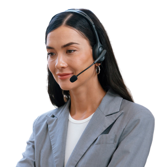 Female customer care expert is on a call